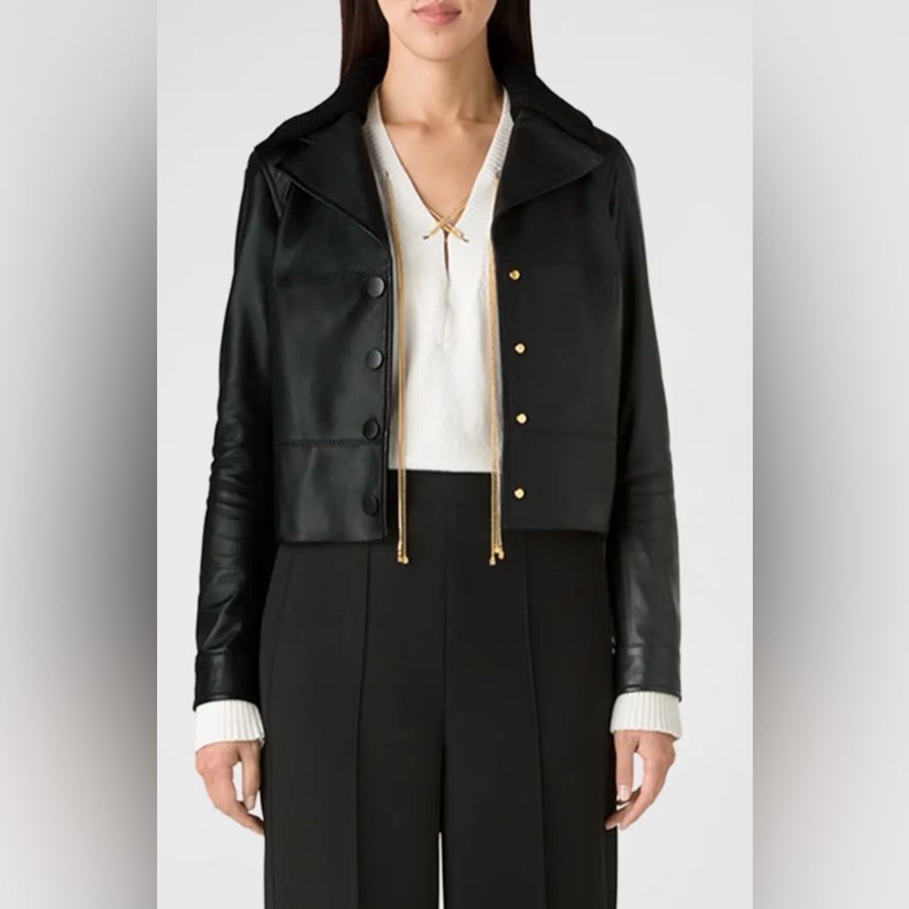 St. John NWT Black Women's Cropped Leather Jacket